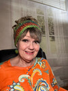 Multi-Colored Hand Crocheted Teal, Orange & Lime Green Adjustable Headband