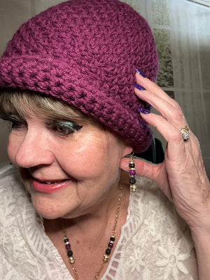 Purple Hand Crocheted Roll Rim Beanie