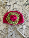 Hot Pink Baby Beanie w/ Layered Lime Green Rosette & Pink Heart