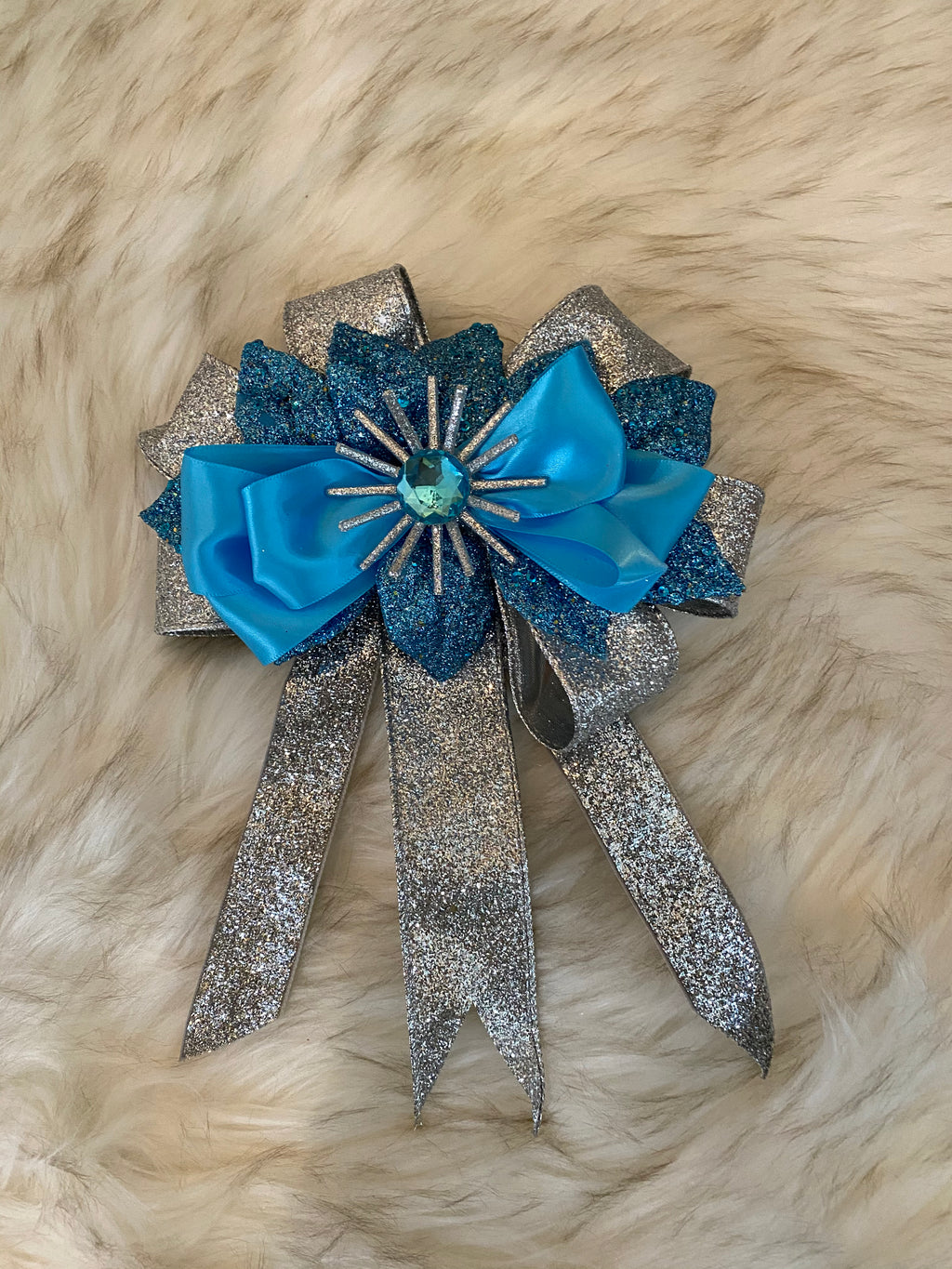 Turquoise & Silver Bow W/Silver Starburst & Turquoise Rhinestone